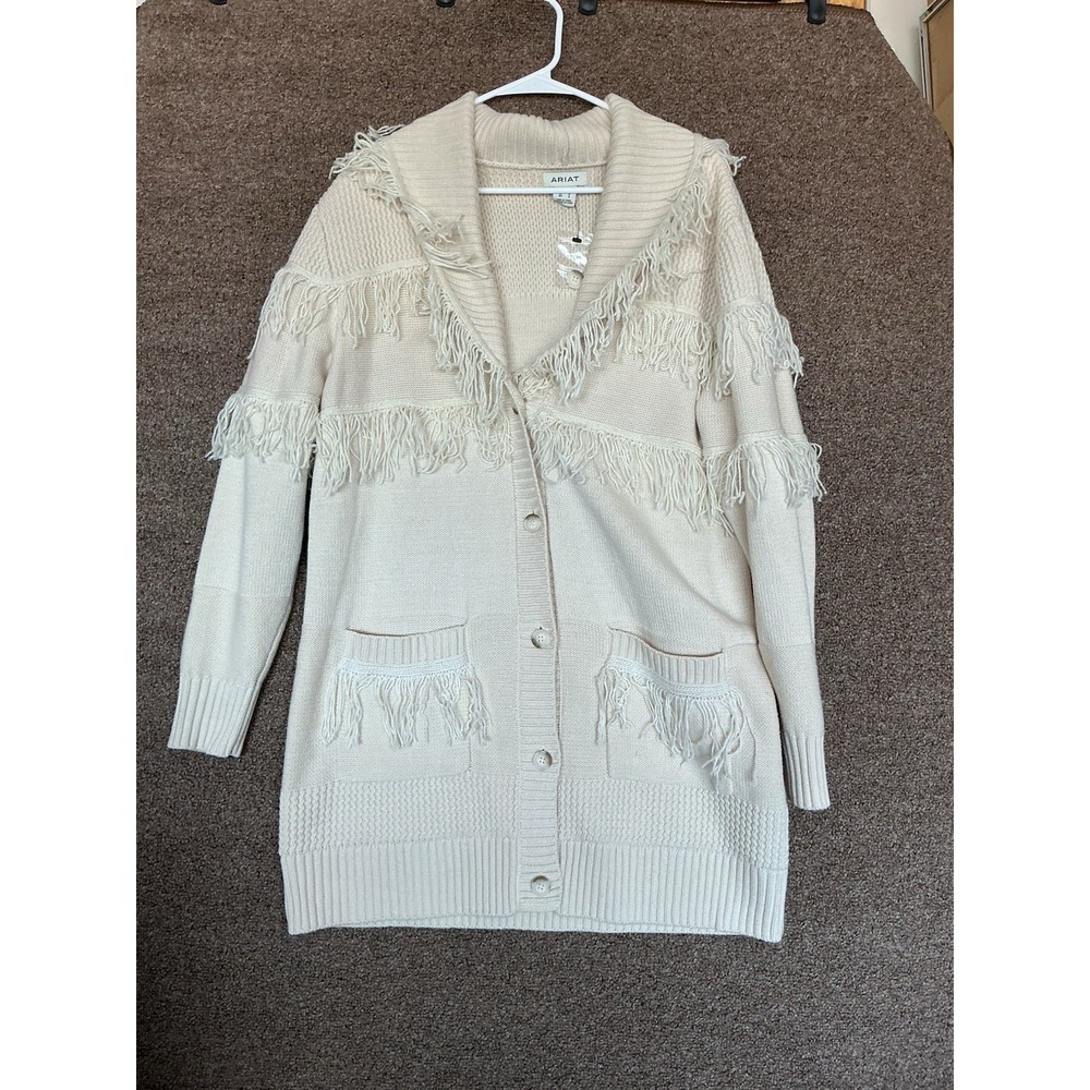 Ariat Luz Fringe Cardigan Sweater Summer Sand L  New Rodeo Cowgirl Western Wear‎
